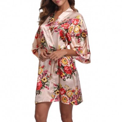 Robes Floral Satin Kimono Short Style Bridesmaids Robes for Women - Champagne - C31888OWAQU