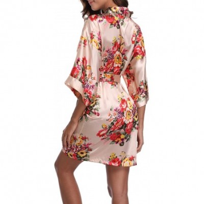 Robes Floral Satin Kimono Short Style Bridesmaids Robes for Women - Champagne - C31888OWAQU