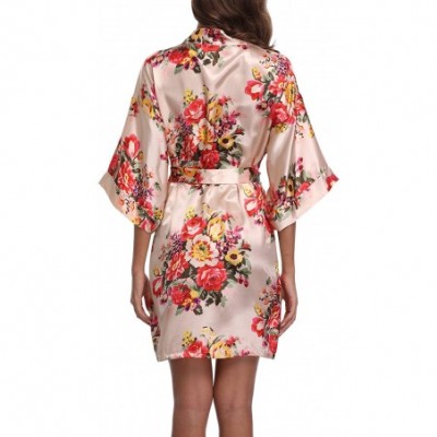 Robes Floral Satin Kimono Short Style Bridesmaids Robes for Women - Champagne - C31888OWAQU