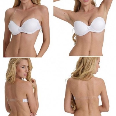 Bras Strapless Bra with Clear Back Invisible Strap Push Up Padded Underwire Backless Halter Bralette - White - CF18N780K2C