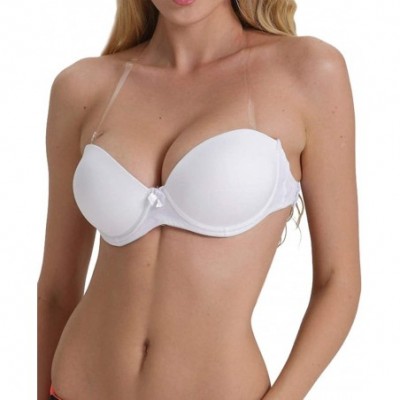 Bras Strapless Bra with Clear Back Invisible Strap Push Up Padded Underwire Backless Halter Bralette - White - CF18N780K2C