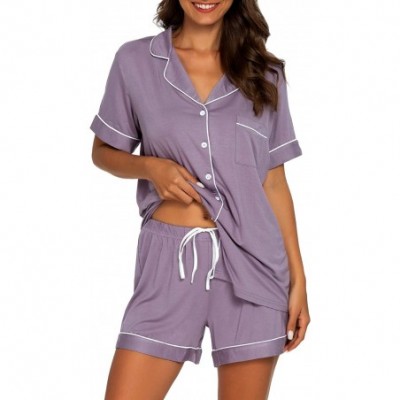 Sets Pajamas Set Short Sleeve Sleepwear Womens Button Down Nightwear Soft Pj Lounge Sets - Violet - CD192DSS85X