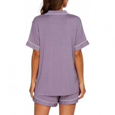 Sets Pajamas Set Short Sleeve Sleepwear Womens Button Down Nightwear Soft Pj Lounge Sets - Violet - CD192DSS85X