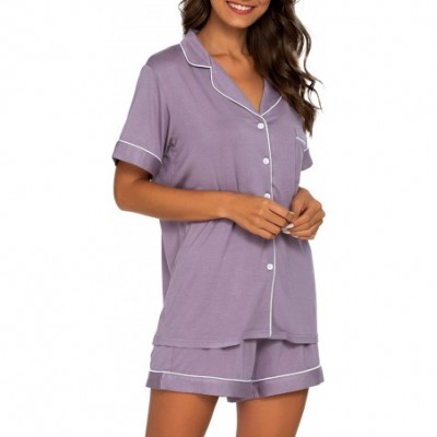 Sets Pajamas Set Short Sleeve Sleepwear Womens Button Down Nightwear Soft Pj Lounge Sets - Violet - CD192DSS85X