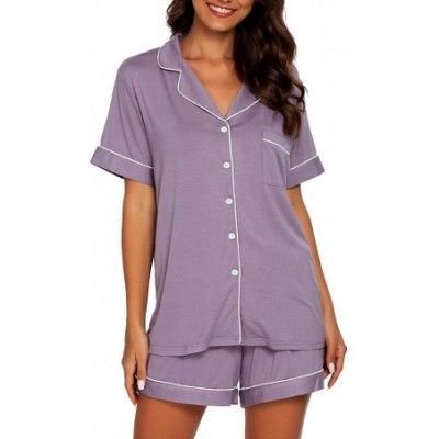 Sets Pajamas Set Short Sleeve Sleepwear Womens Button Down Nightwear Soft Pj Lounge Sets - Violet - CD192DSS85X