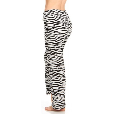 Bottoms Women's Super-Soft Plush Fleece Pajama Bottoms/Printed Lounge Pants - Black White Waves - CZ18OXZY7A7