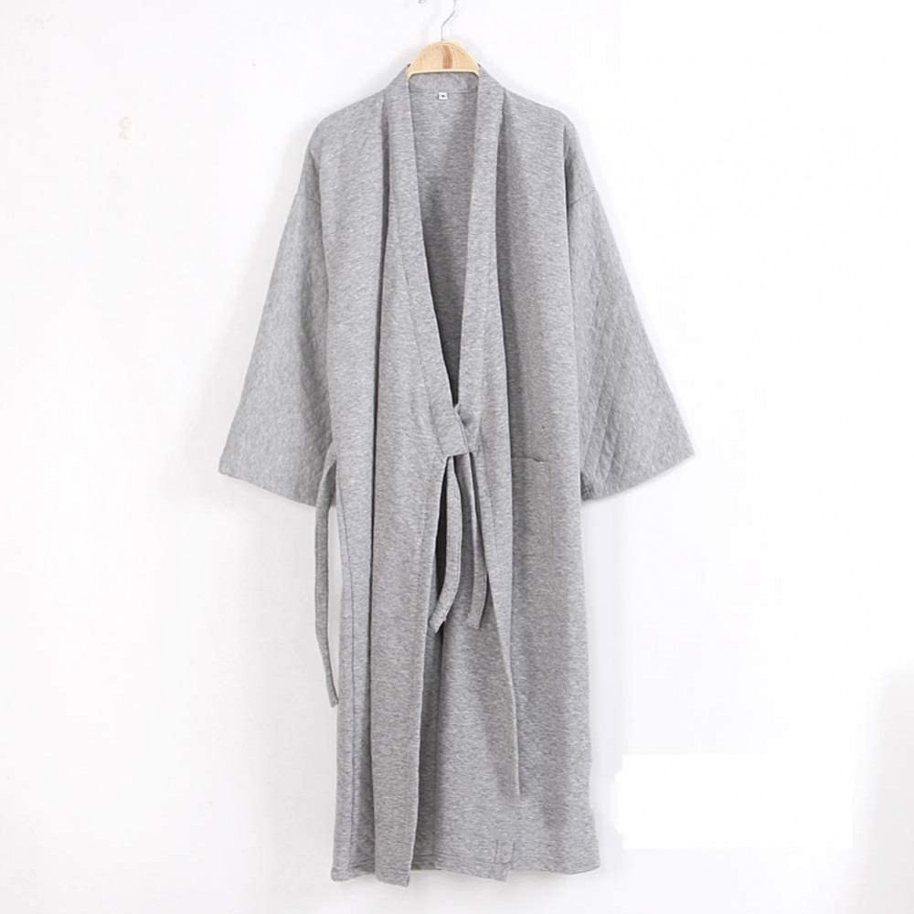 Robes Men's Bathrobe- Winter Thicken Cotton Kimono Male Pyjamas Sets Pure Color Long Sleeve Casual Pijama Bathrobe for Men Ho...