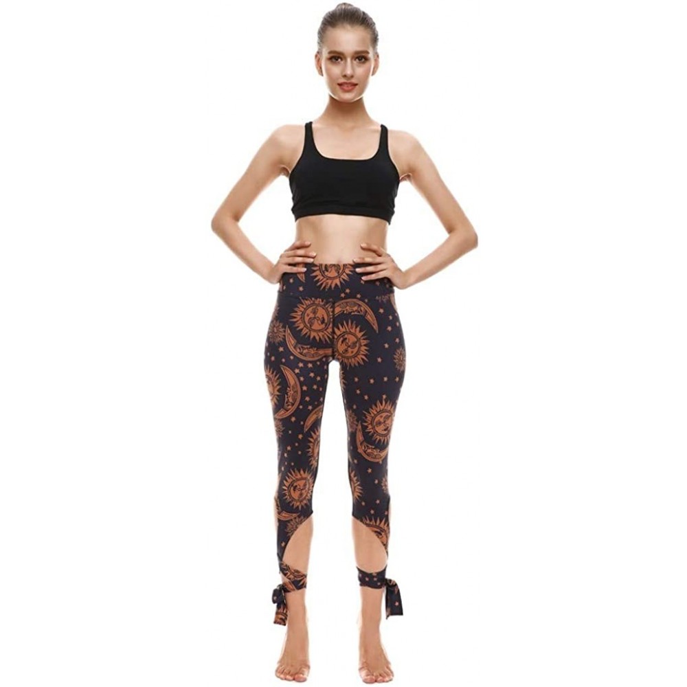 Robes Women Casual Sports Fitness Running High Waist Print Ballet Strappy Yoga Pants - Brown - CD197KAQTDR