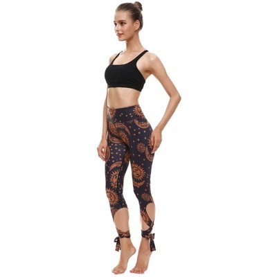 Robes Women Casual Sports Fitness Running High Waist Print Ballet Strappy Yoga Pants - Brown - CD197KAQTDR