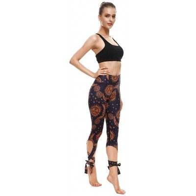 Robes Women Casual Sports Fitness Running High Waist Print Ballet Strappy Yoga Pants - Brown - CD197KAQTDR