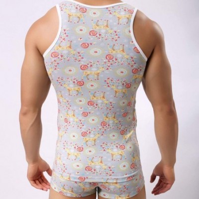 Undershirts Men Tank Top Deer Print Vest Sleeveless U Neck Elastic Comfortable Undershirt Home Wear - CJ19DO3O6QW