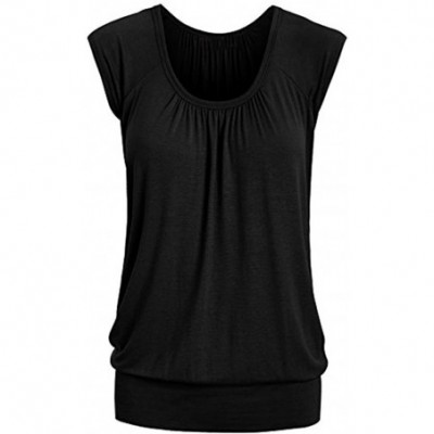 Thermal Underwear Women Summer Casual Tops Round Neck Solid T-Shirt Short Sleeve Blouse - Black - CX18GHYDUG7