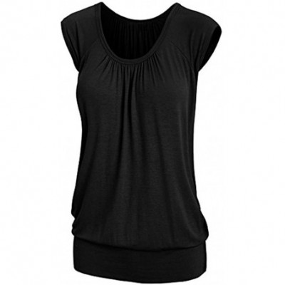 Thermal Underwear Women Summer Casual Tops Round Neck Solid T-Shirt Short Sleeve Blouse - Black - CX18GHYDUG7