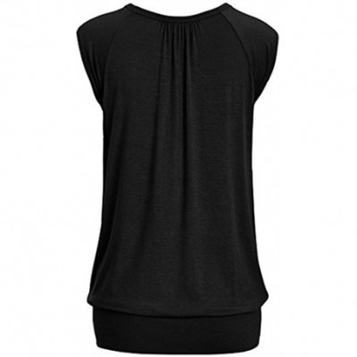 Thermal Underwear Women Summer Casual Tops Round Neck Solid T-Shirt Short Sleeve Blouse - Black - CX18GHYDUG7