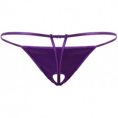 G-Strings & Thongs Men's Shiny Metallic Low Rise Hole Open Butt G-String Thong Bikini Briefs Underwear - Purple - CY198UIEUX7