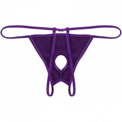 G-Strings & Thongs Men's Shiny Metallic Low Rise Hole Open Butt G-String Thong Bikini Briefs Underwear - Purple - CY198UIEUX7