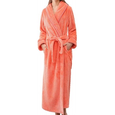 Robes Men's Winter Nightwear Lengthened Bathrobe Home Clothes Shawl Long Sleeved Robe - Orange(woman) - CF18L9D6G3K