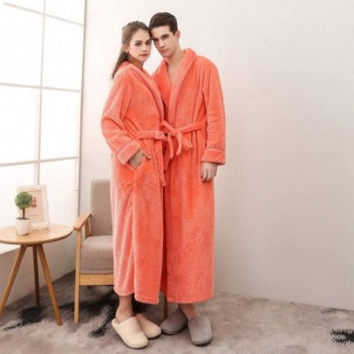 Robes Men's Winter Nightwear Lengthened Bathrobe Home Clothes Shawl Long Sleeved Robe - Orange(woman) - CF18L9D6G3K