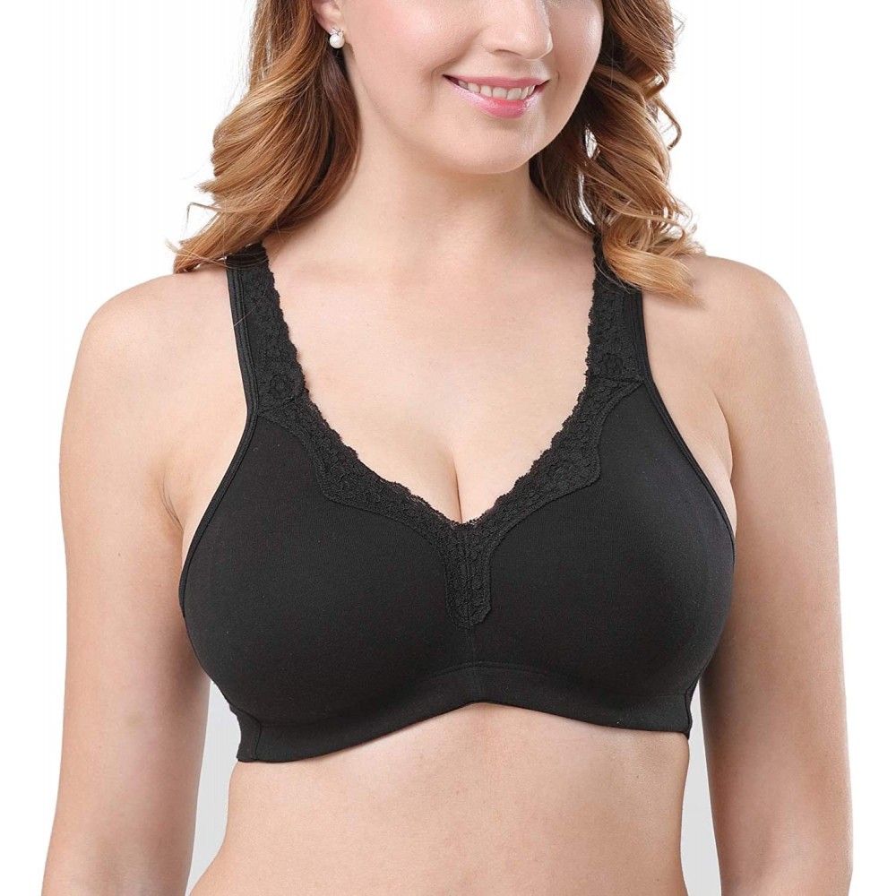 Bras Plus Size Soft Cotton Wirefree Ultrathin Unpadded Bra - Black - C118UUGAA4Q