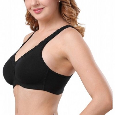 Bras Plus Size Soft Cotton Wirefree Ultrathin Unpadded Bra - Black - C118UUGAA4Q