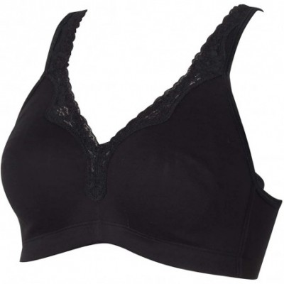 Bras Plus Size Soft Cotton Wirefree Ultrathin Unpadded Bra - Black - C118UUGAA4Q