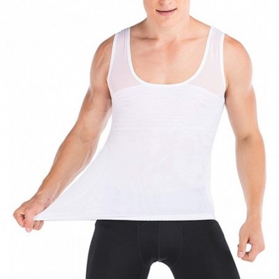 Shapewear Mens Slimming Body Shaper Vest Chest Compression Shirt Abs Slim Tank Top Undershirt - White - C318ZZ6AQZN