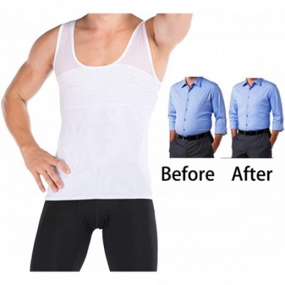 Shapewear Mens Slimming Body Shaper Vest Chest Compression Shirt Abs Slim Tank Top Undershirt - White - C318ZZ6AQZN