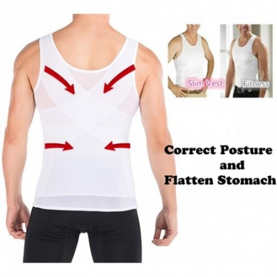 Shapewear Mens Slimming Body Shaper Vest Chest Compression Shirt Abs Slim Tank Top Undershirt - White - C318ZZ6AQZN