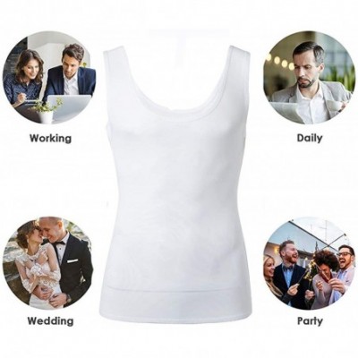 Shapewear Mens Slimming Body Shaper Vest Chest Compression Shirt Abs Slim Tank Top Undershirt - White - C318ZZ6AQZN