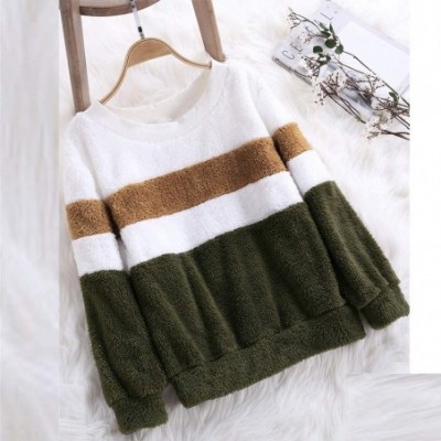 Thermal Underwear Winter Color Matching Solid Patchwork Sweatshirt Womens O Neck Casual Blouse - Khaki - CE18I4XS7NS