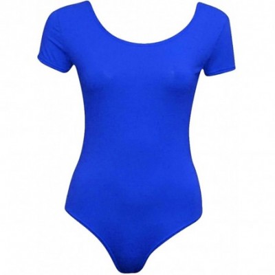 Shapewear Ladies Plain Cap Sleeve Dance Wear Stretch Bodysuit Womens Leotard Sports Top S/M/L - Royal - CU180A4A5HS