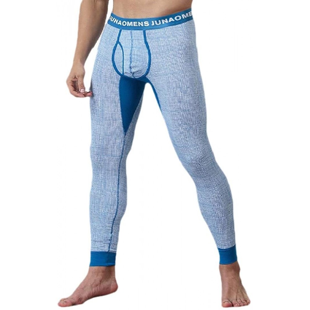 Thermal Underwear Men Stretchy Base Layer Warm Pants Thermal Bottoms Long-Johns - Blue - C4193Z6TGCO