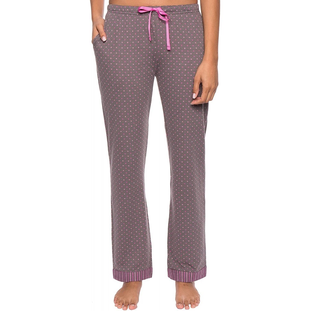 Bottoms Womens Double Layer Knit Jersey Lounge Pants - Polka Dots Charcoal/Pink [With Cuffs] - CA12JV966CX