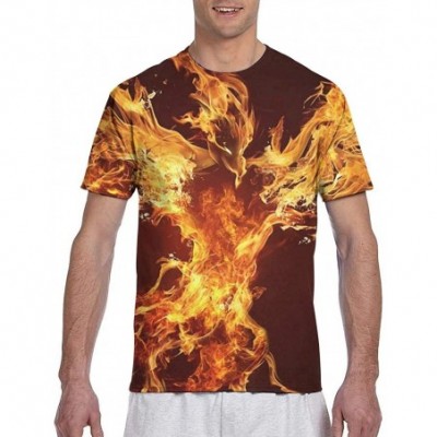 Undershirts Basic Short Sleeve T-Shirts Tops for Men Boys Teens Adult- Big and Tall Sizes - Golden Red Burning Phoenix Volcan...