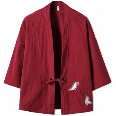 Robes Men's Haori Jacket Kimono Cardigan Noragi Japanese Yukata - T-red - CK196SWUE7O