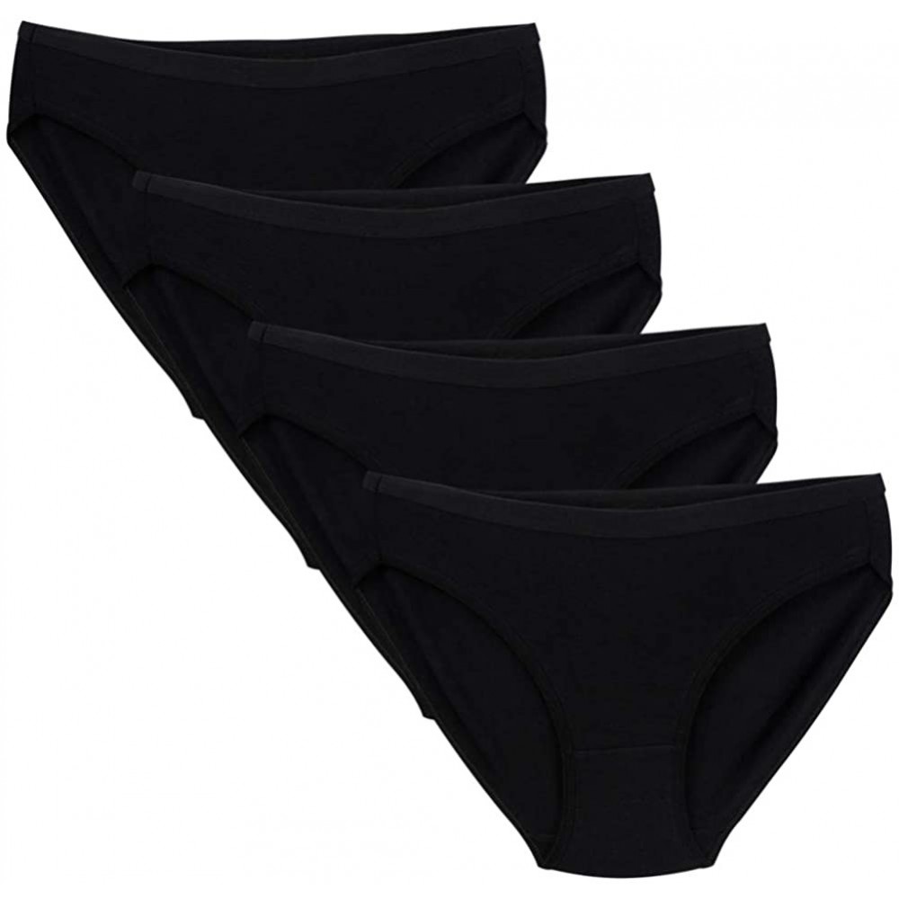 Panties Women Comfort Cotton Stretch Bikini Cut Panties Multi Pack Breathable Underwear - 4 Black - CY12O0G1ZY7