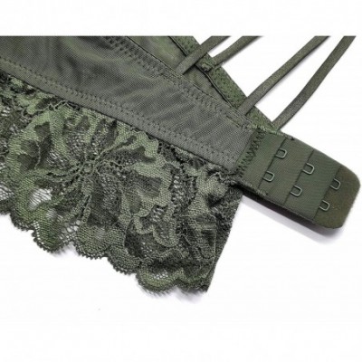 Bras Women Lace Push-up Bralette Floral Wirefree Lingerie Set Bra and Panties Set - Green - C118URU9ENY