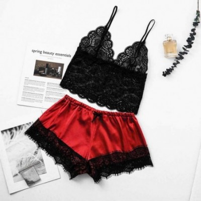 Sets Women's Sleepwear Sets- Sexy Lace Cami Top with Shorts 2 Piece Lounge Pajama Set - Red - CJ1954R77A5