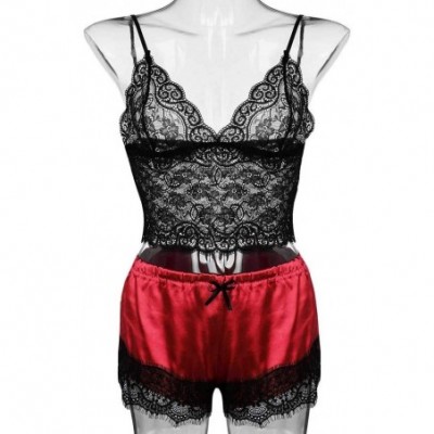 Sets Women's Sleepwear Sets- Sexy Lace Cami Top with Shorts 2 Piece Lounge Pajama Set - Red - CJ1954R77A5