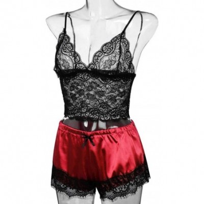 Sets Women's Sleepwear Sets- Sexy Lace Cami Top with Shorts 2 Piece Lounge Pajama Set - Red - CJ1954R77A5