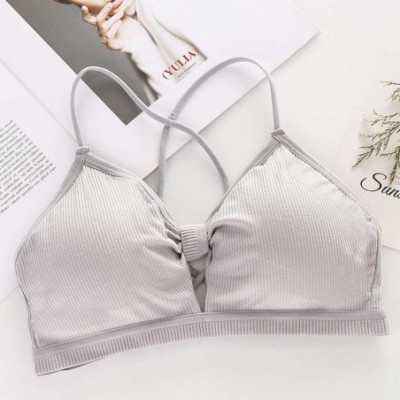 Bras Women's Solid Color Thread Cotton Bra Wrapped Chest Comfortable Underwear - Gray - CB18YGIEZ5Z