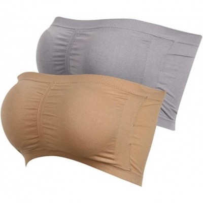 Bras Women's Seamless Bandeau Bra Basic Padded Wire-Free Stretch Tube Top Yoga Bra 1-3 Pack - 2 Pack Beige Gray - CL18S9L6SI3