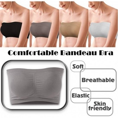 Bras Women's Seamless Bandeau Bra Basic Padded Wire-Free Stretch Tube Top Yoga Bra 1-3 Pack - 2 Pack Beige Gray - CL18S9L6SI3