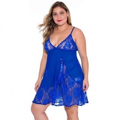 Accessories Womens Plus Size Sleepwear Sexy Lace Lingerie Bow V-Neck Backless Underwear with Briefs - Blue - CV1987ZOTNL