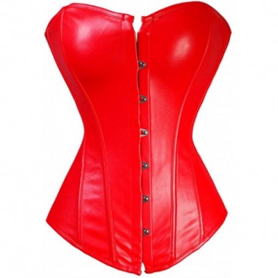 Bustiers & Corsets Womens Sexy Punk Rock Faux Leather Corset Gothic Waist Cincher Bustier Lingerie - Red - CR18LQ94I9X