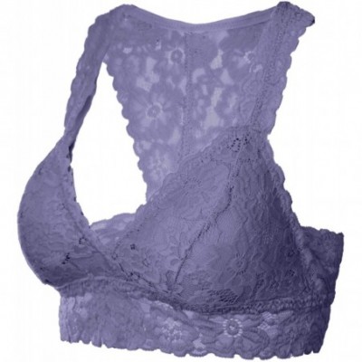 Bras Women's Floral Lace Padded Bralette Racerback Bra Bustier Top - 2_sdblue - C718WUSUCOW