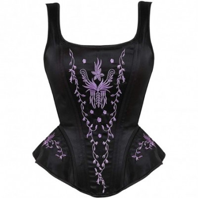 Bustiers & Corsets Women's Boned Vintage Jacquard Corset Shoulder Straps Tank Bustiers Overbust Shaper - Black Purple - C2197...