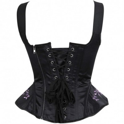 Bustiers & Corsets Women's Boned Vintage Jacquard Corset Shoulder Straps Tank Bustiers Overbust Shaper - Black Purple - C2197...