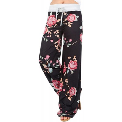 Bottoms Women Comfy Casual Pajama Pants Floral Print Drawstring Lounge Pants Wide Leg - A - C6193XWMMO3