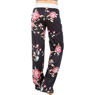 Bottoms Women Comfy Casual Pajama Pants Floral Print Drawstring Lounge Pants Wide Leg - A - C6193XWMMO3